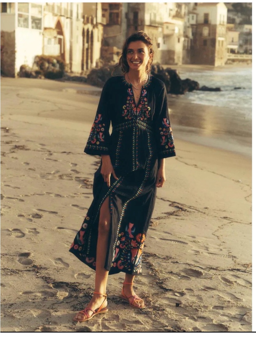 Boden Una Maxi Dress with Multicolor Floral Embroidery